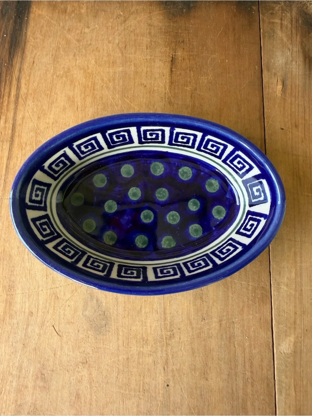 Bolesławiec Polish Pottery Oval Baking Dish Classic Cobalt Blue Beautiful!